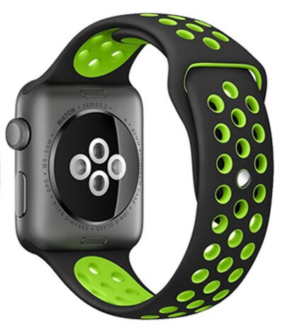 Curea iUni compatibila cu Apple Watch 1/2/3/4/5/6/7, 38mm, Silicon Sport, Black/Green