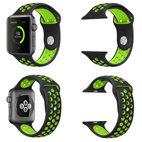 Curea iUni compatibila cu Apple Watch 1/2/3/4/5/6/7, 38mm, Silicon Sport, Black/Green