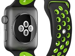 Curea iUni compatibila cu Apple Watch 1/2/3/4/5/6/7, 38mm, Silicon Sport, Black/Green